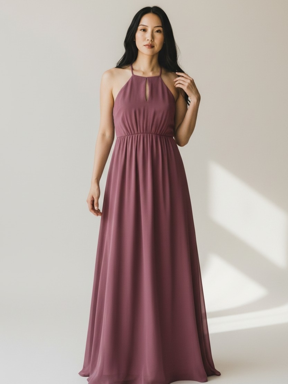 Elegant Lulu's Halter Maxi Dress in Mauve